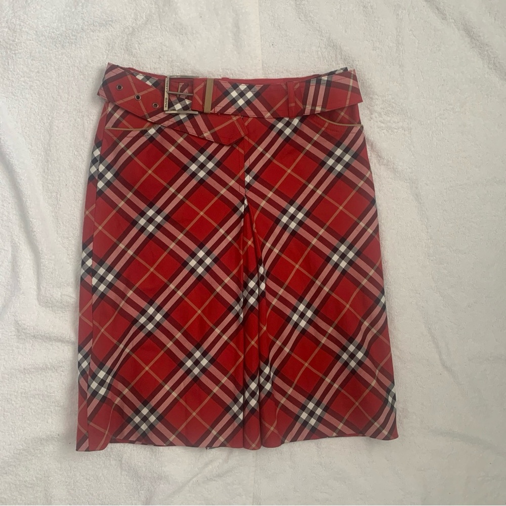 Burberry Red Plaid Skater Skirt with Belt (Blue Label)